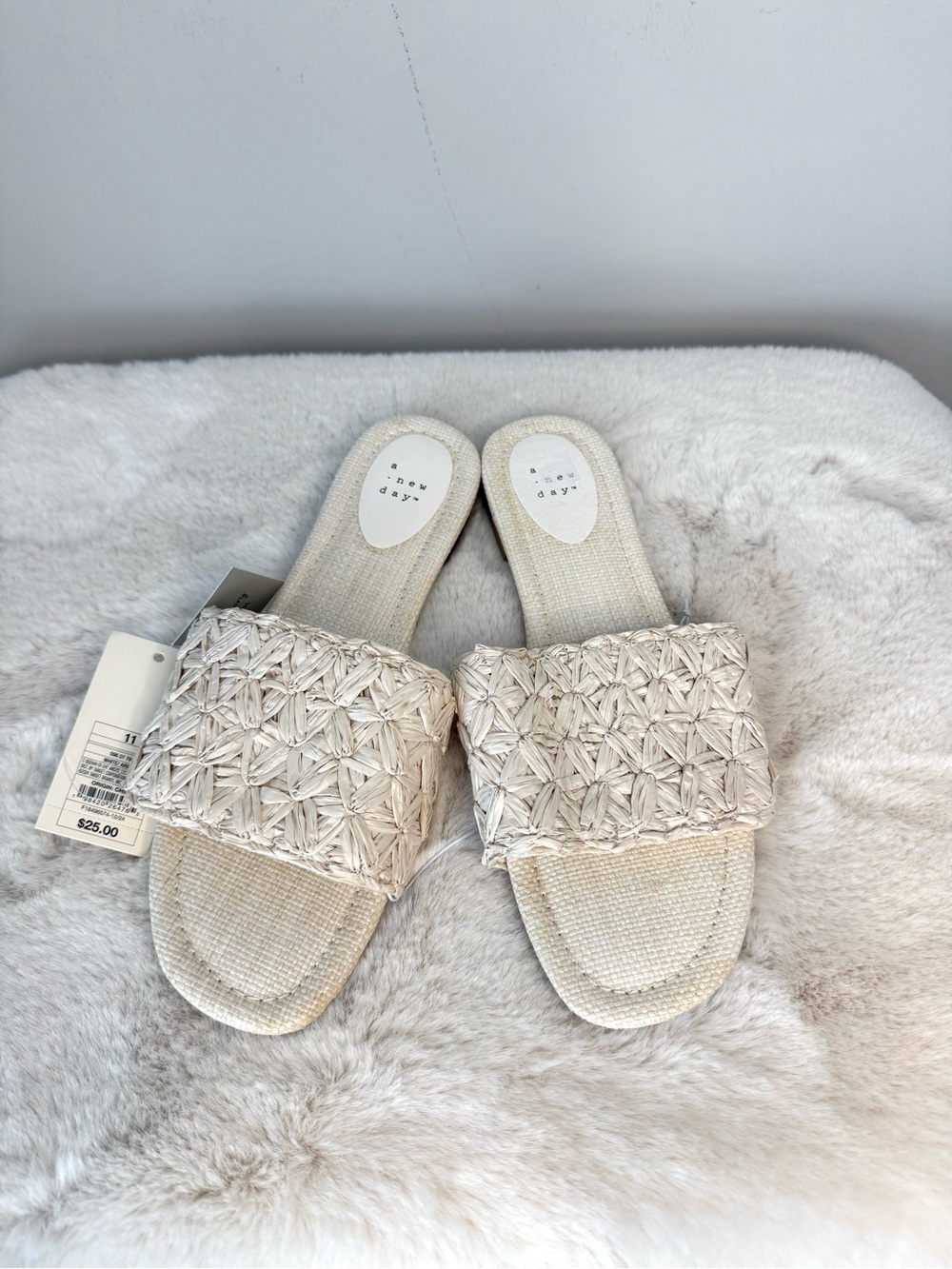 NWT Target A New Day Cream Woven Raffia Slide Sandals - Women